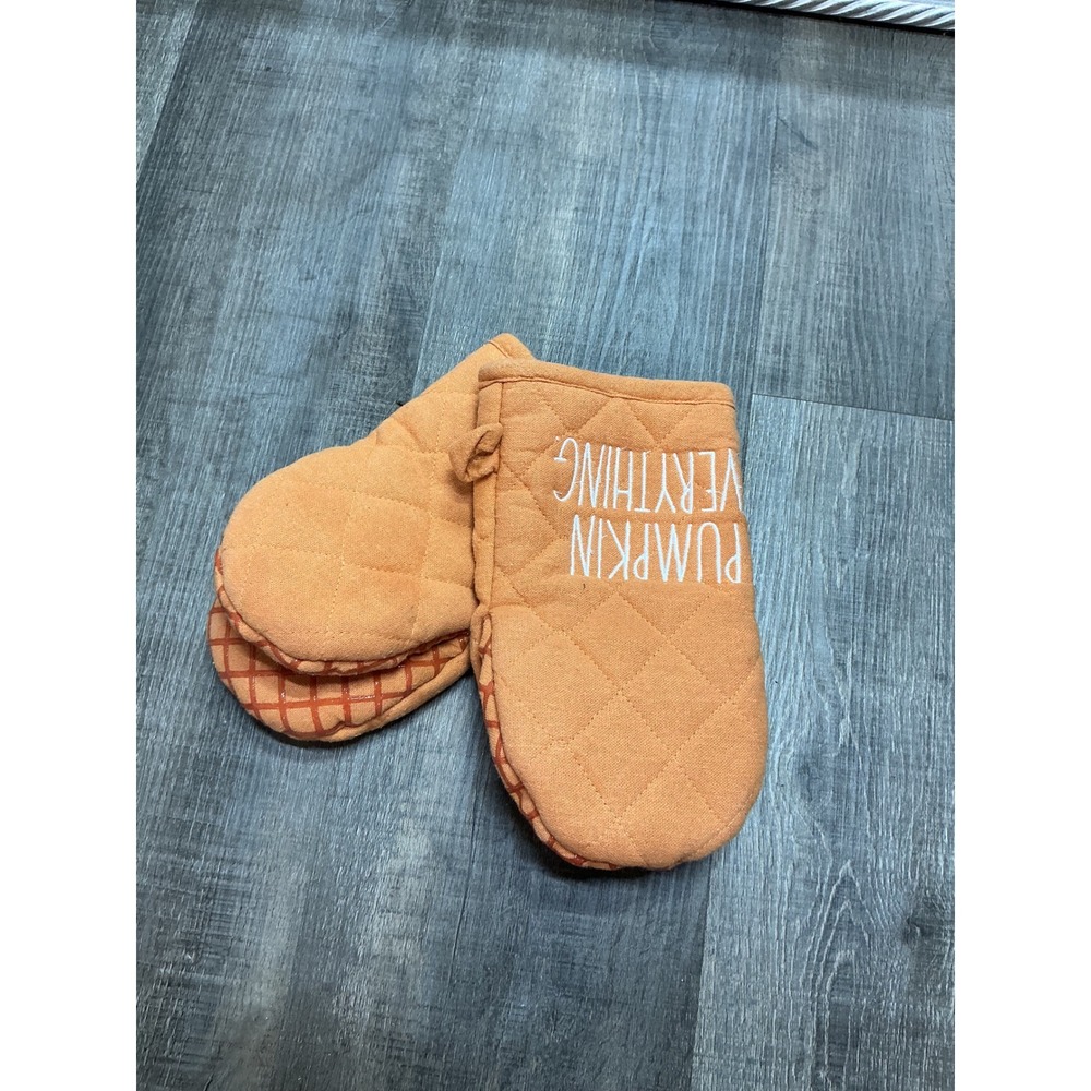 Rae Dunn Pumpkin Everything Orange Quilted Oven Mitts Set Fall Kitchen Decor